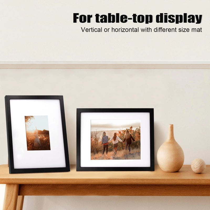 KINLINK 11x14 Picture Frame Black, Solid Wood Frames with Acrylic Plexiglass for Pictures 5x7/8x10 with Mat or 11x14 without Mat, Tabletop and Wall Display, Set of 4 - Image 4